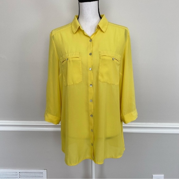 H&M Yellow 3/4 Sleeve Blouse Size 14 - Picture 6 of 14